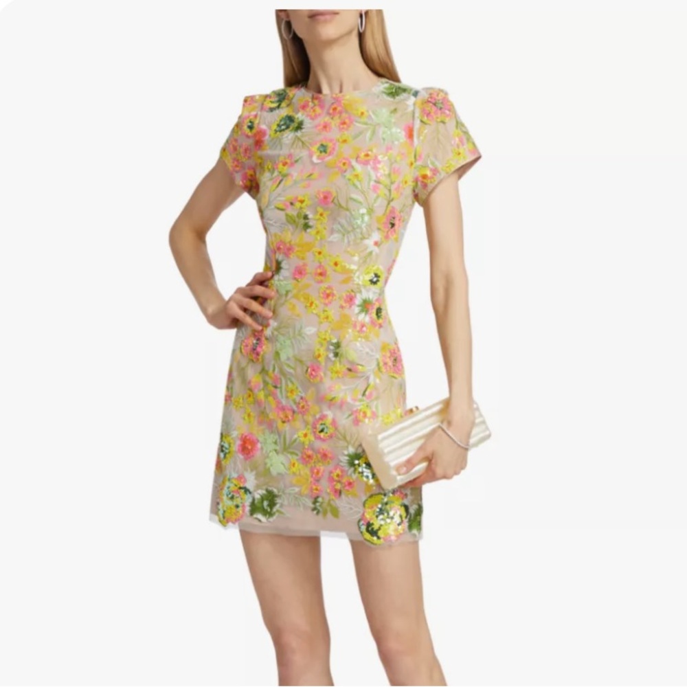 Milly Kyla Botanical Petals Sequined Minidress